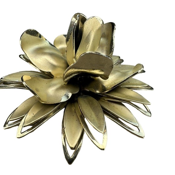 Flower Stem Leaves Gold Tone Brooch Pin - Picture 4 of 5